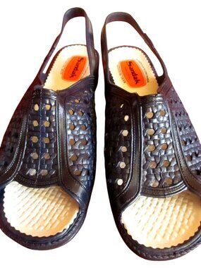 MEXICAN SANDALS Sz 9 NEW NIB True Vtg 70s Womens BLUE RUBBER Strappy SANDAK 25cm